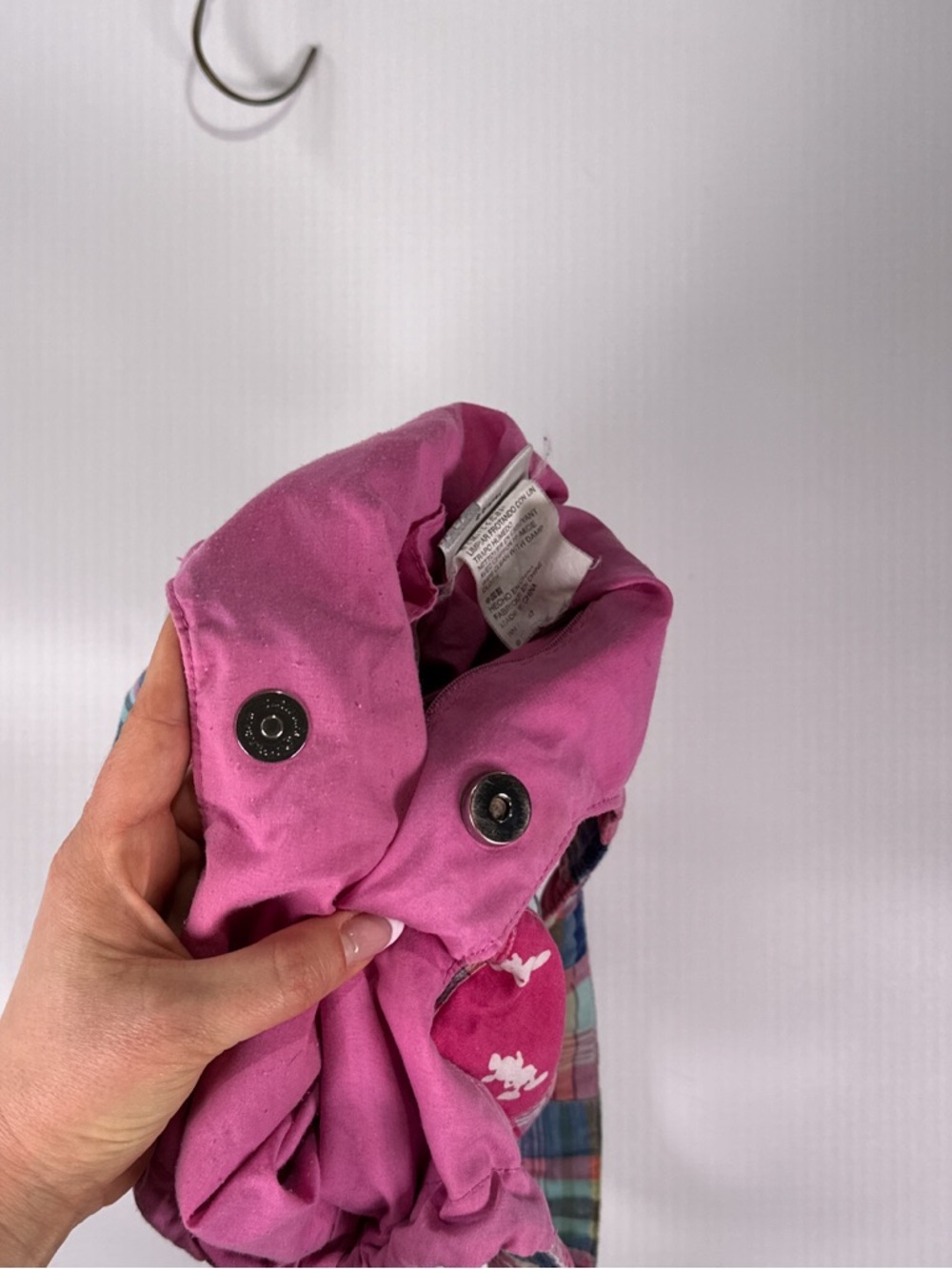 Disney Parks Hobo Bag Mickey Mouse Rope Cinch Plaid Patchwork Pink Multi OS - Picture 9 of 13